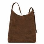 Tory Burch Romy | Dark brown suede, gold logo  adjustable shoulder strap  women's designer shoulder/handbag