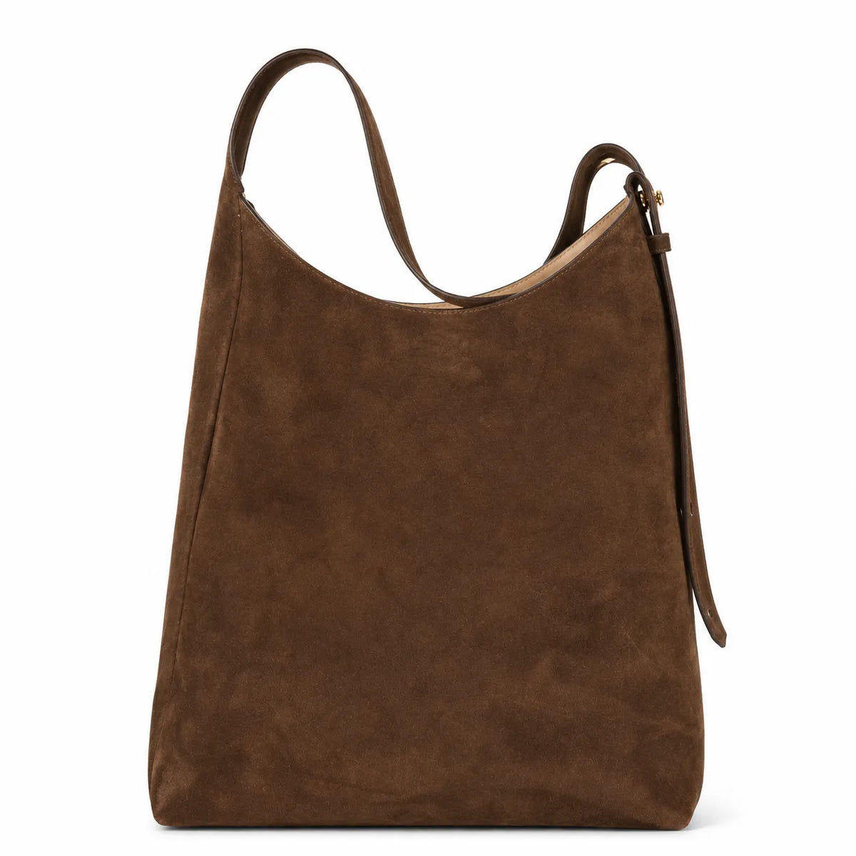 Tory Burch Romy | Dark brown suede, gold logo  adjustable shoulder strap  women's designer shoulder/handbag