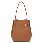 Tory Burch Lee Radziwill | Caramel-colored smooth leather  gold twist clasp and double T logo  women's designer handbag