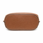 Tory Burch Lee Radziwill | Caramel-colored smooth leather  gold twist clasp and double T logo  women's designer handbag