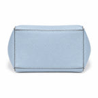 Tory Burch McGraw | Light blue pebbled leather  gold logo detachable shoulder strap women's designer handbag