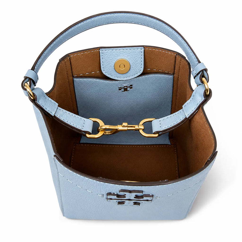 Tory Burch McGraw | Light blue pebbled leather  gold logo detachable shoulder strap women's designer handbag