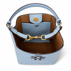 Tory Burch McGraw | Light blue pebbled leather  gold logo detachable shoulder strap women's designer handbag