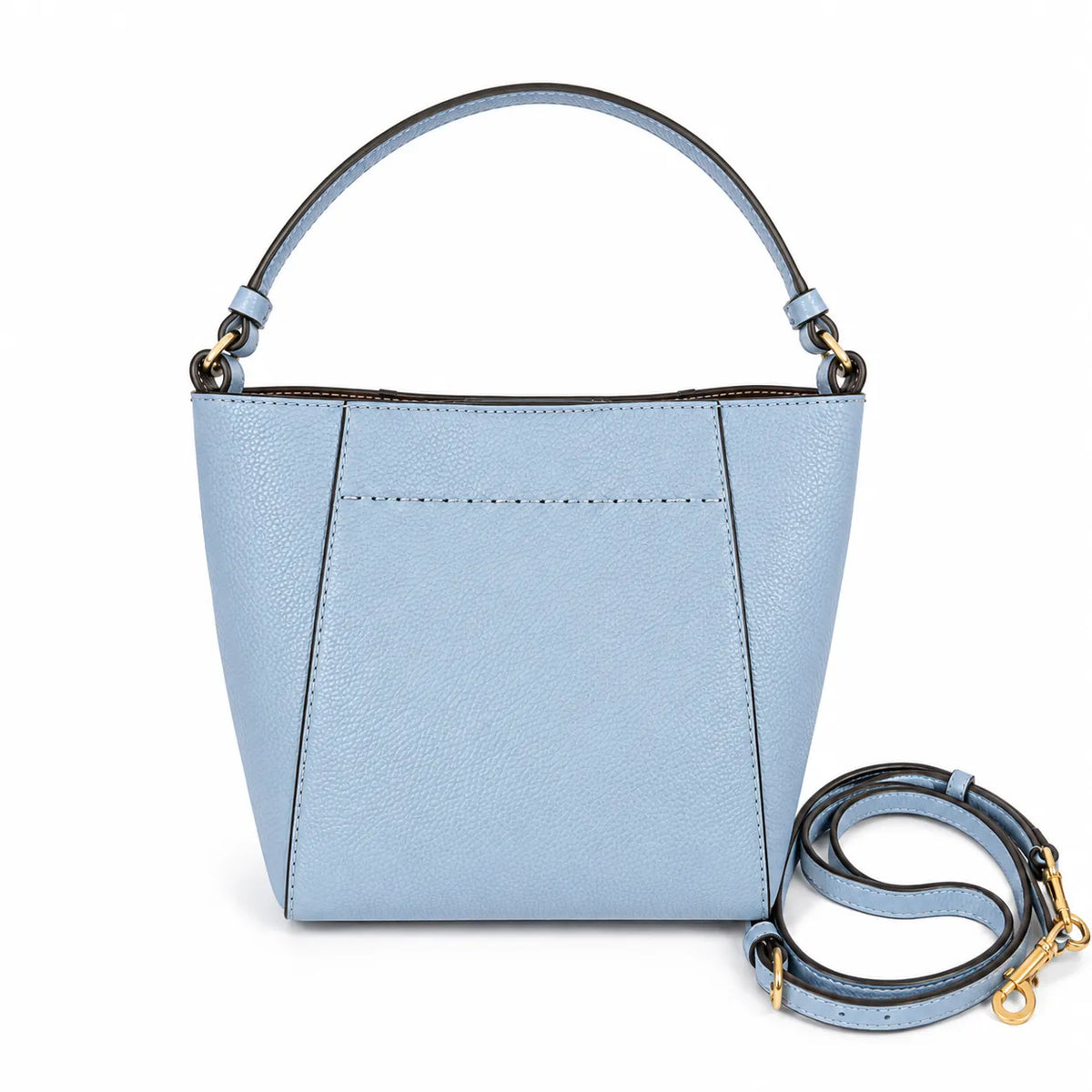 Tory Burch McGraw | Light blue pebbled leather  gold logo detachable shoulder strap women's designer handbag