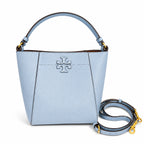 Tory Burch McGraw | Light blue pebbled leather  gold logo detachable shoulder strap women's designer handbag