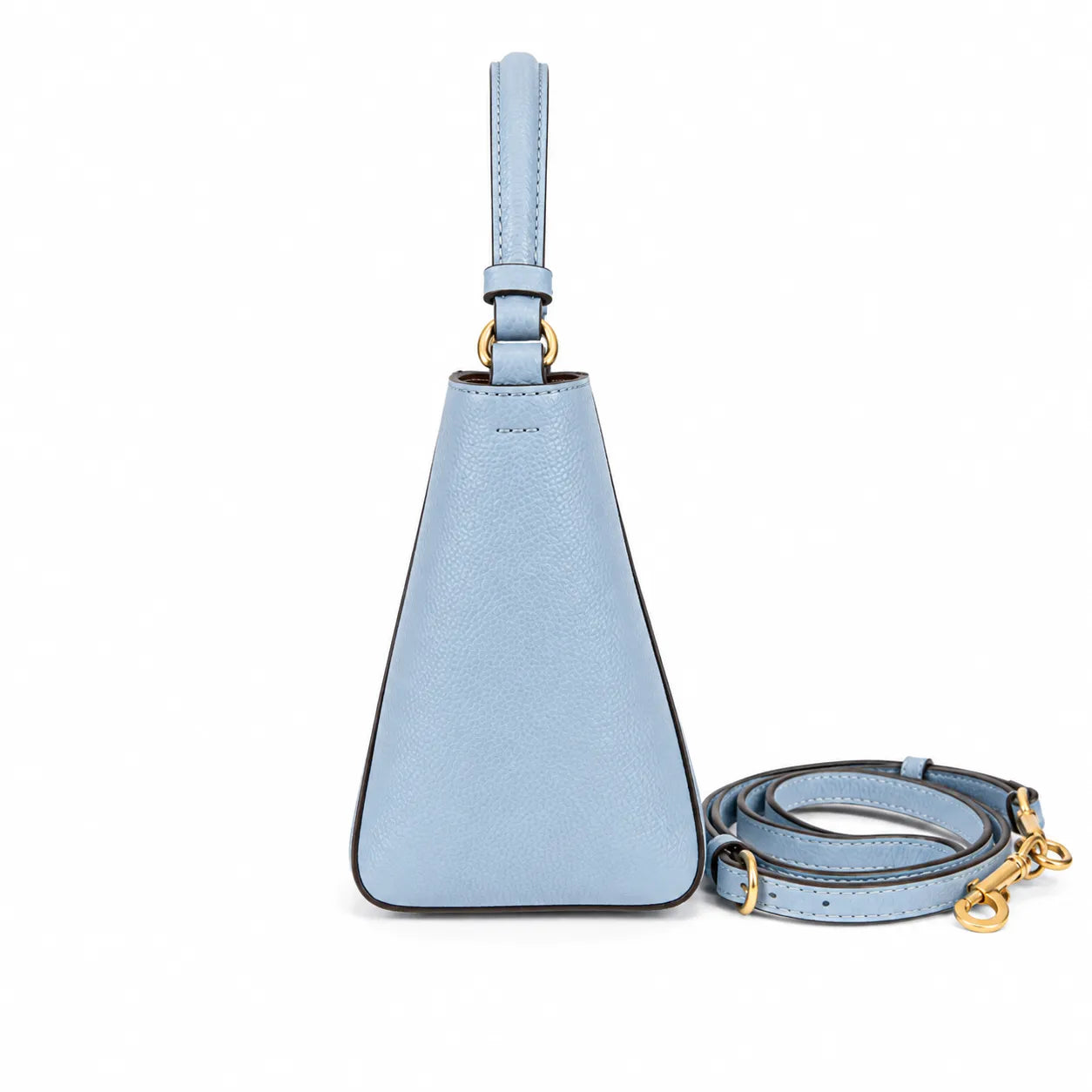 Tory Burch McGraw | Light blue pebbled leather  gold logo detachable shoulder strap women's designer handbag