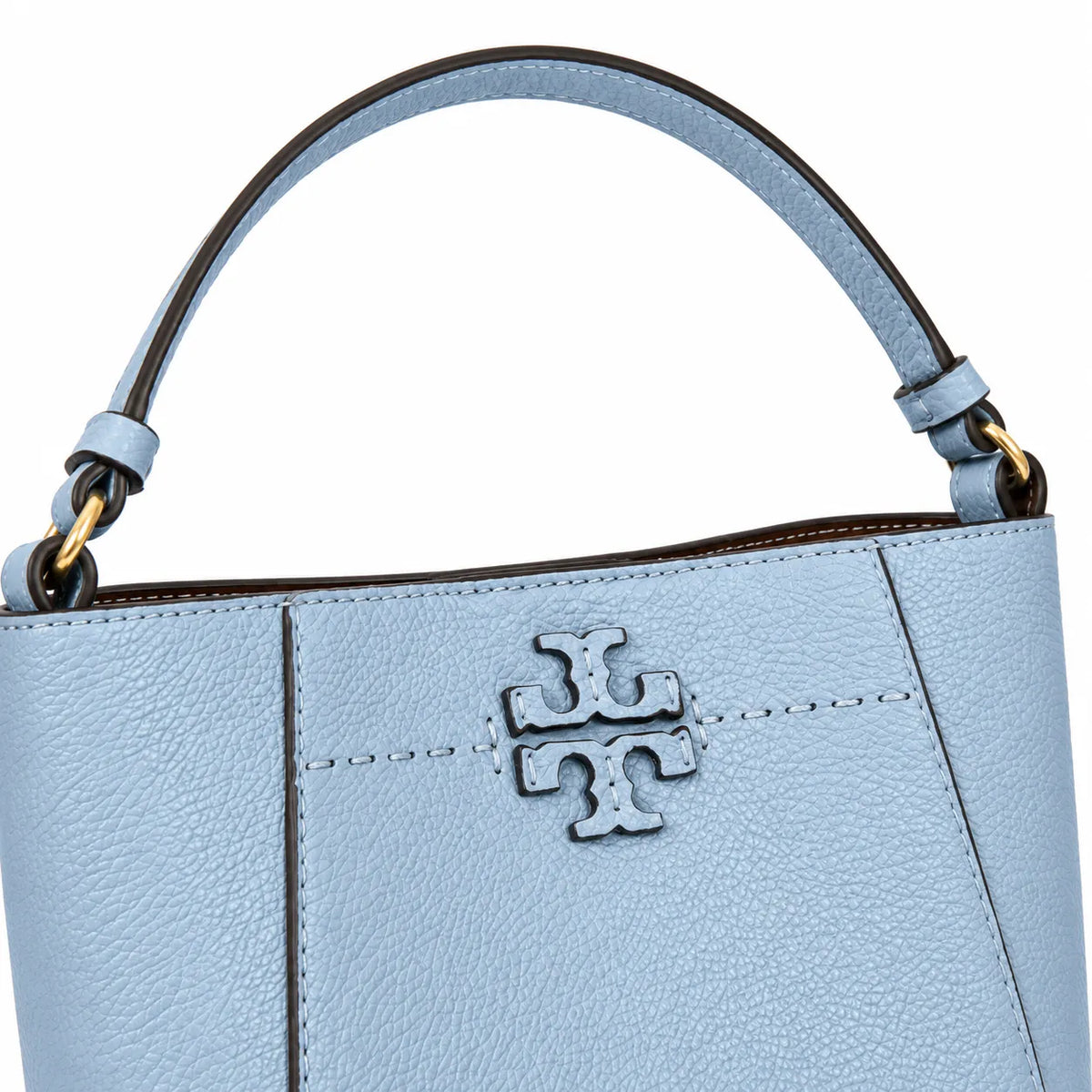 Tory Burch McGraw | Light blue pebbled leather  gold logo detachable shoulder strap women's designer handbag
