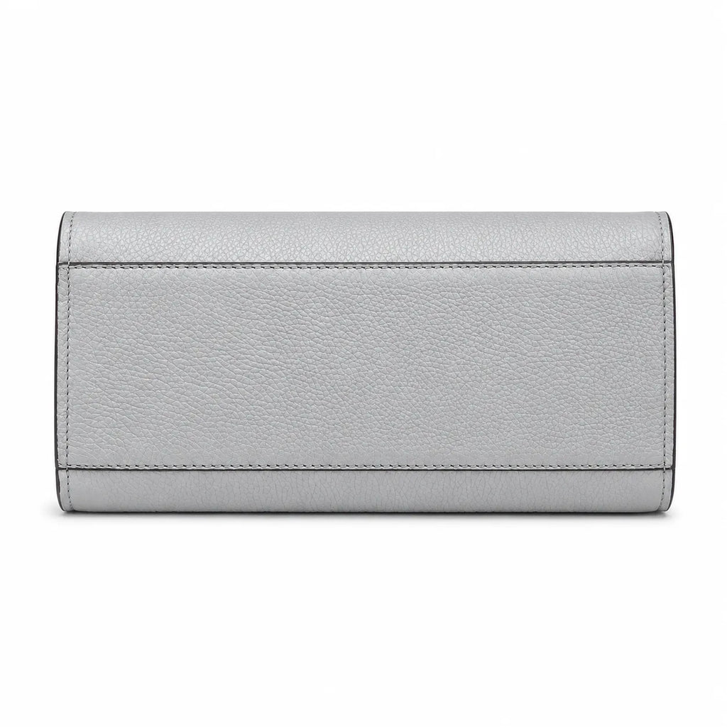 Tory Burch Britten | Light grey pebbled leather silver chain shoulder strap and double T logo women's designer handbag