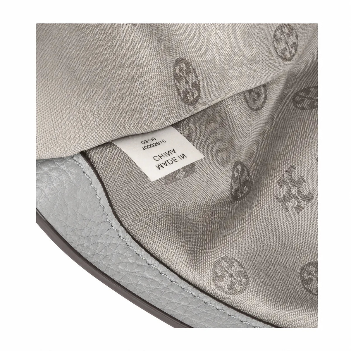 Tory Burch Britten | Light grey pebbled leather silver chain shoulder strap and double T logo women's designer handbag