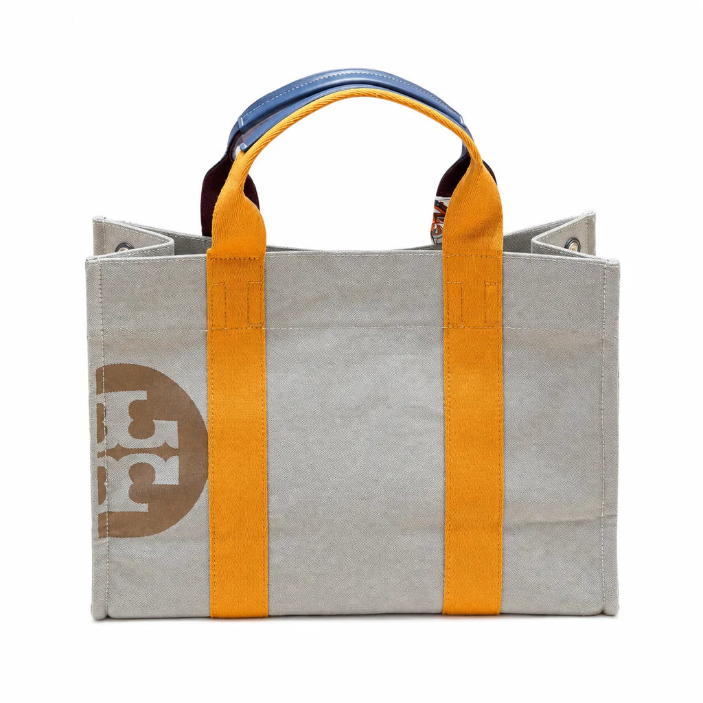 Tory Burch Ella | Light grey body with navy blue shoulder strap and signature logo large-capacity women's handbag