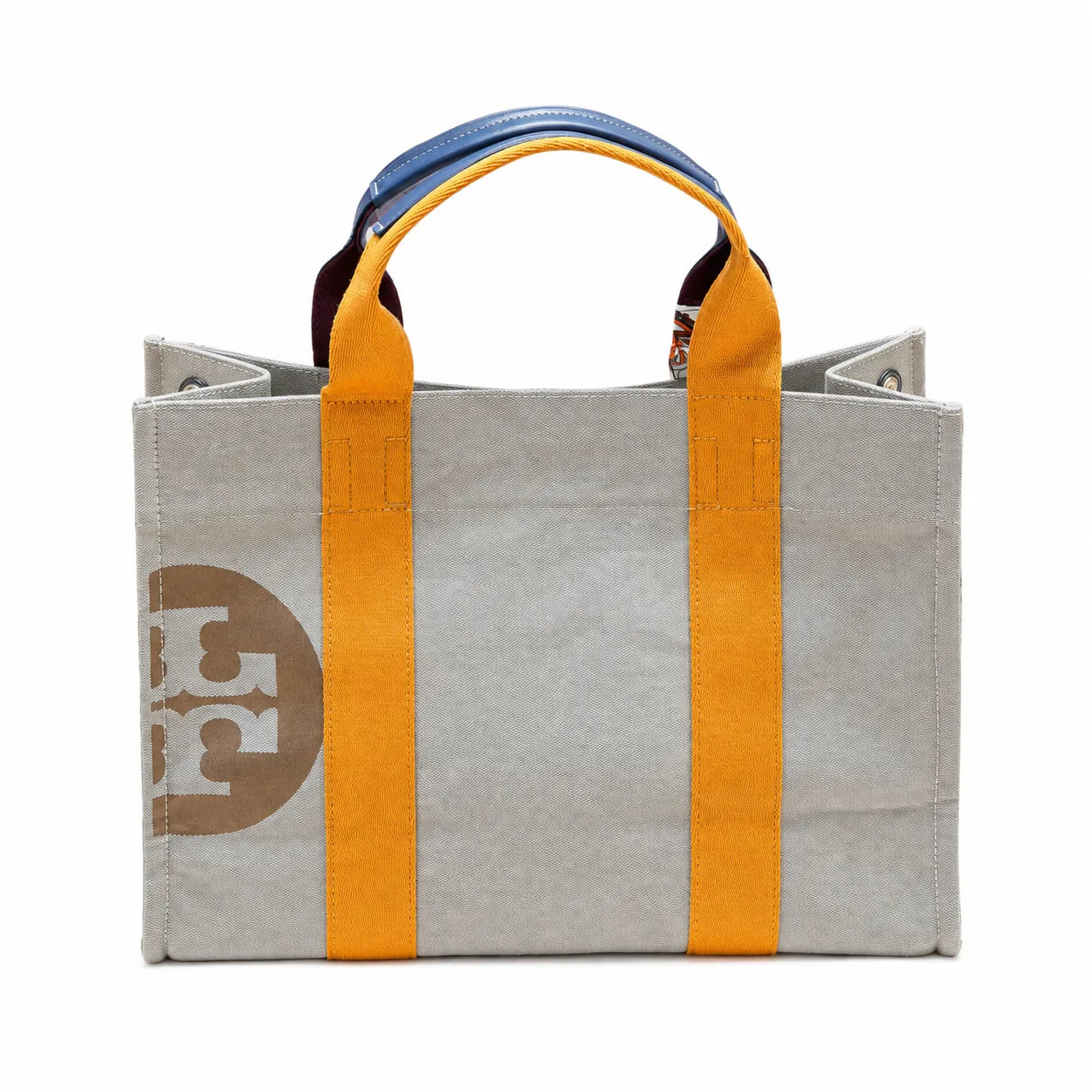 Tory Burch Ella | Light grey body with navy blue shoulder strap and signature logo large-capacity women's handbag