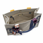 Tory Burch Ella | Light grey body with navy blue shoulder strap and signature logo large-capacity women's handbag