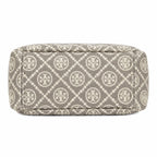 Tory Burch Romy T Monogram | Beige jacquard fabric  gold twist clasp and detachable shoulder strap women's designer handbag