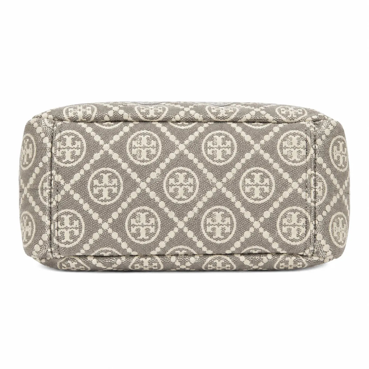 Tory Burch Romy T Monogram | Beige jacquard fabric  gold twist clasp and detachable shoulder strap women's designer handbag