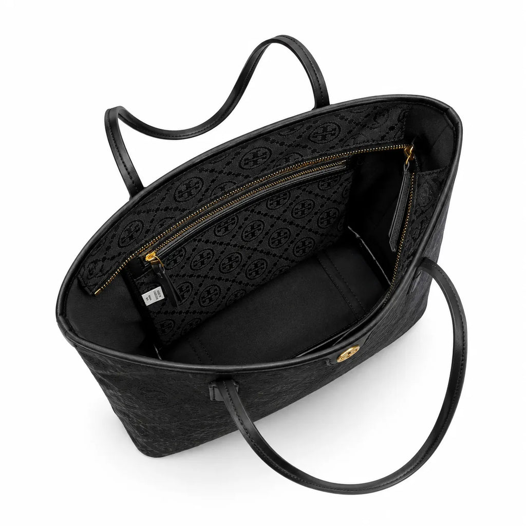 Tory Burch T Monogram | Black jacquard fabric iconic double T logo and detachable pouch women's designer handbag
