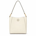 Tory Burch McGraw | Off-white pebbled leather with gold logo  detachable shoulder strap  women's designer handbag