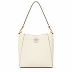 Tory Burch McGraw | Off-white pebbled leather with gold logo  detachable shoulder strap  women's designer handbag
