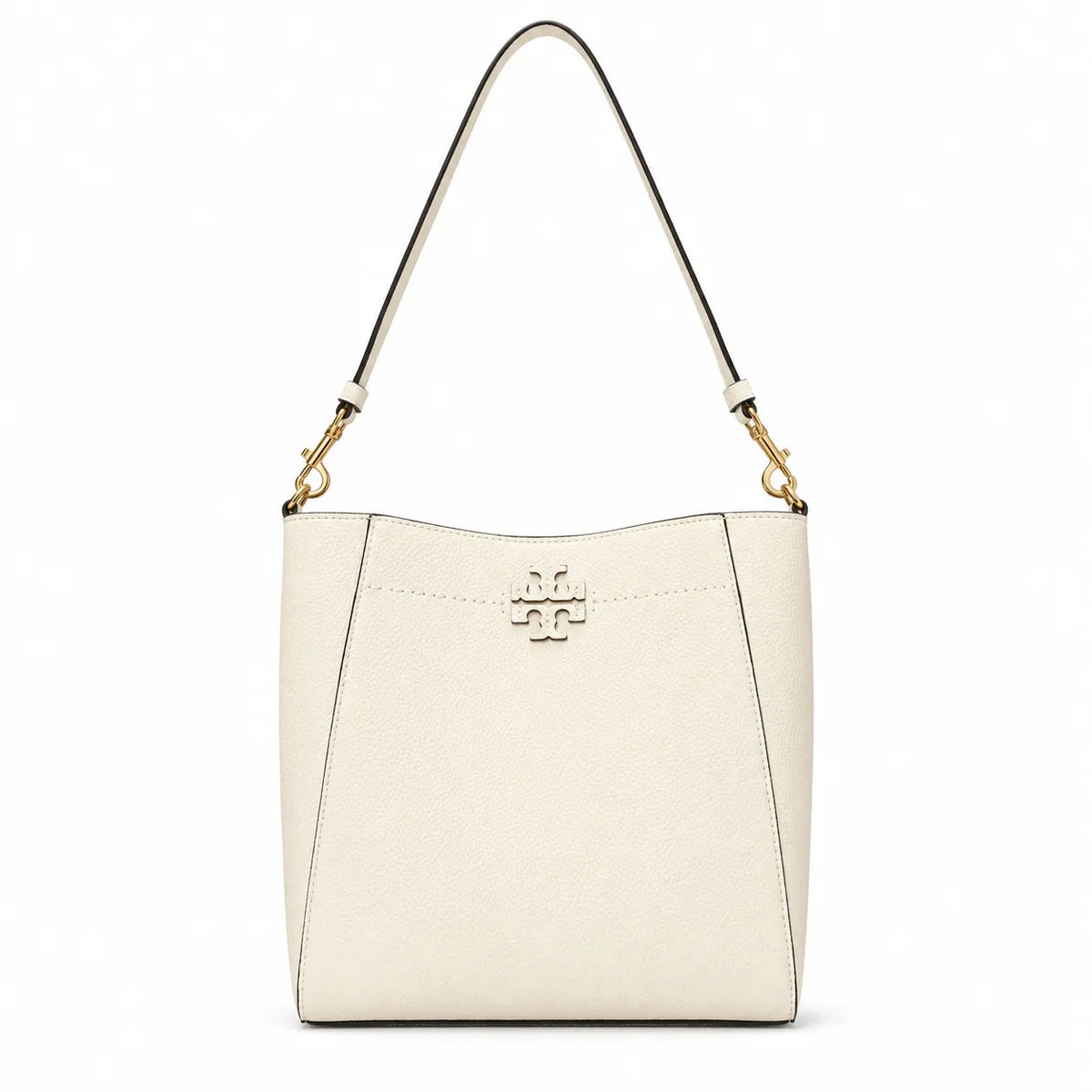 Tory Burch McGraw | Off-white pebbled leather with gold logo  detachable shoulder strap  women's designer handbag