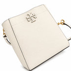 Tory Burch McGraw | Off-white pebbled leather with gold logo  detachable shoulder strap  women's designer handbag