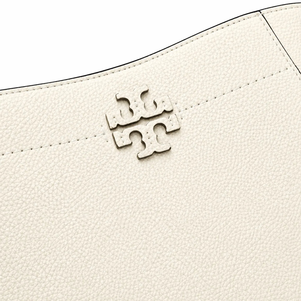 Tory Burch McGraw | Off-white pebbled leather with gold logo  detachable shoulder strap  women's designer handbag