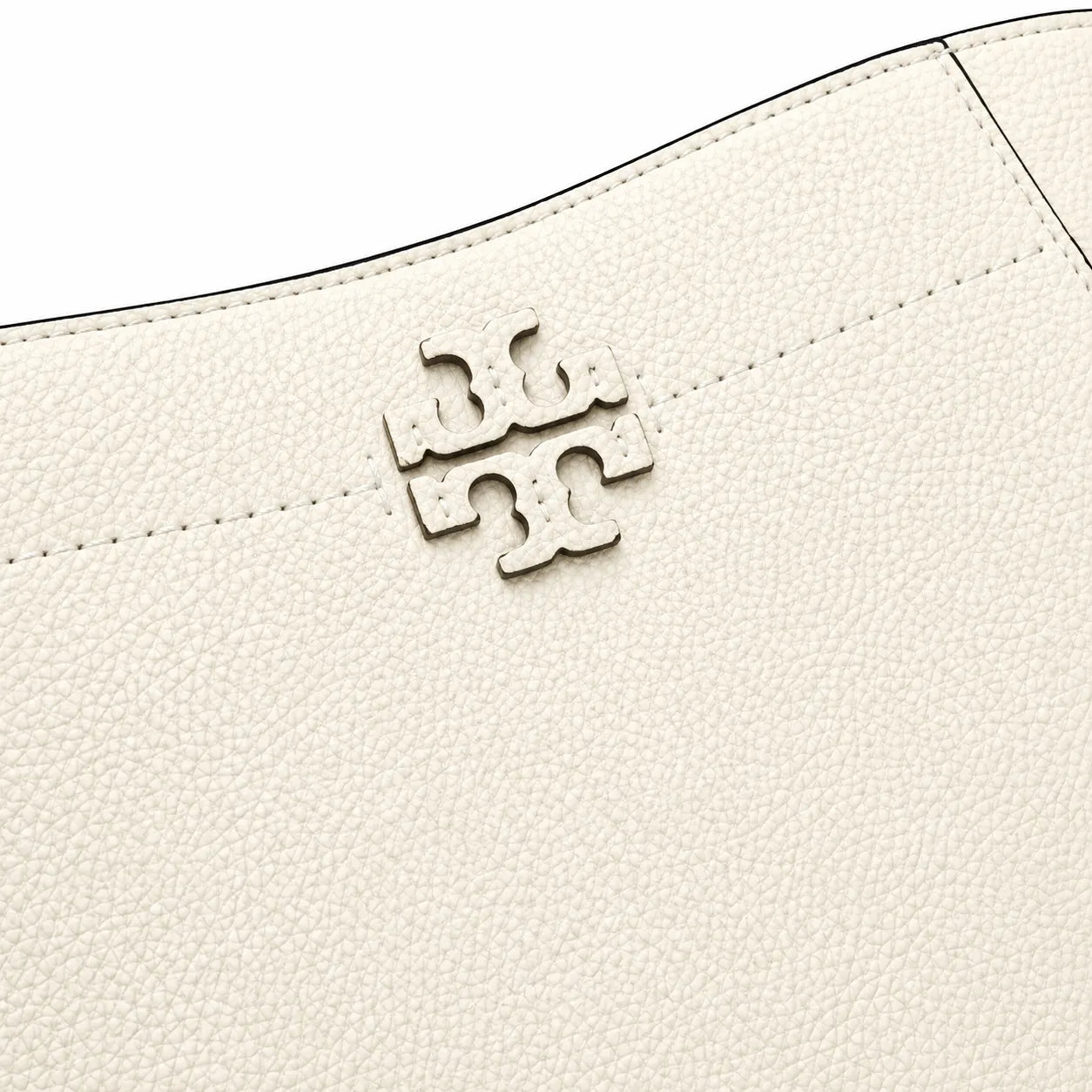 Tory Burch McGraw | Off-white pebbled leather with gold logo  detachable shoulder strap  women's designer handbag