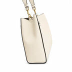 Tory Burch McGraw | Off-white pebbled leather with gold logo  detachable shoulder strap  women's designer handbag