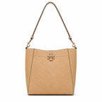 Tory Burch McGraw | Off-white pebbled leather with gold logo  detachable shoulder strap  women's designer handbag