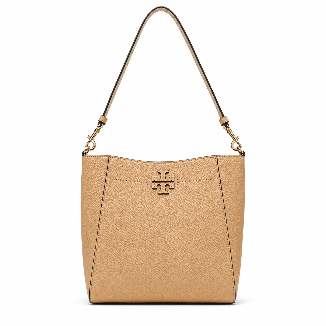 Tory Burch McGraw | Off-white pebbled leather with gold logo  detachable shoulder strap  women's designer handbag