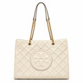 Tory Burch Fleming | Off-white quilted leather  iconic double-T logo  women's designer handbag