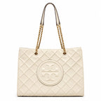 Tory Burch Fleming | Off-white quilted leather  iconic double-T logo  women's designer handbag