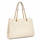 Tory Burch Fleming | Off-white quilted leather  iconic double-T logo  women's designer handbag