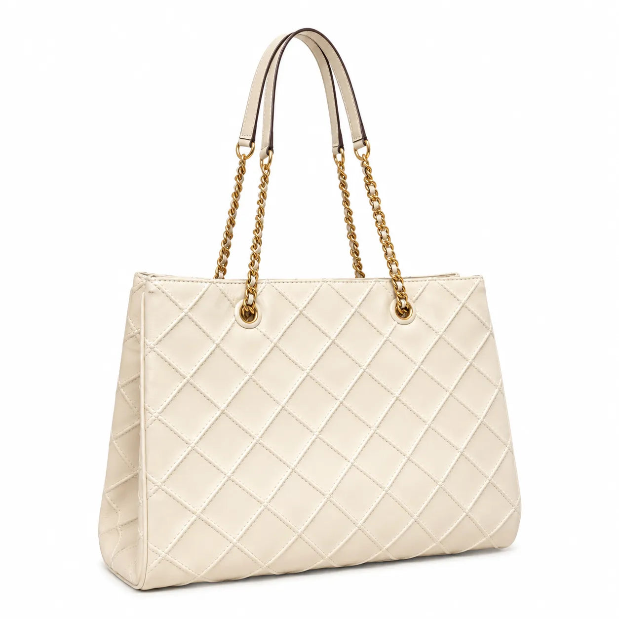 Tory Burch Fleming | Off-white quilted leather  iconic double-T logo  women's designer handbag