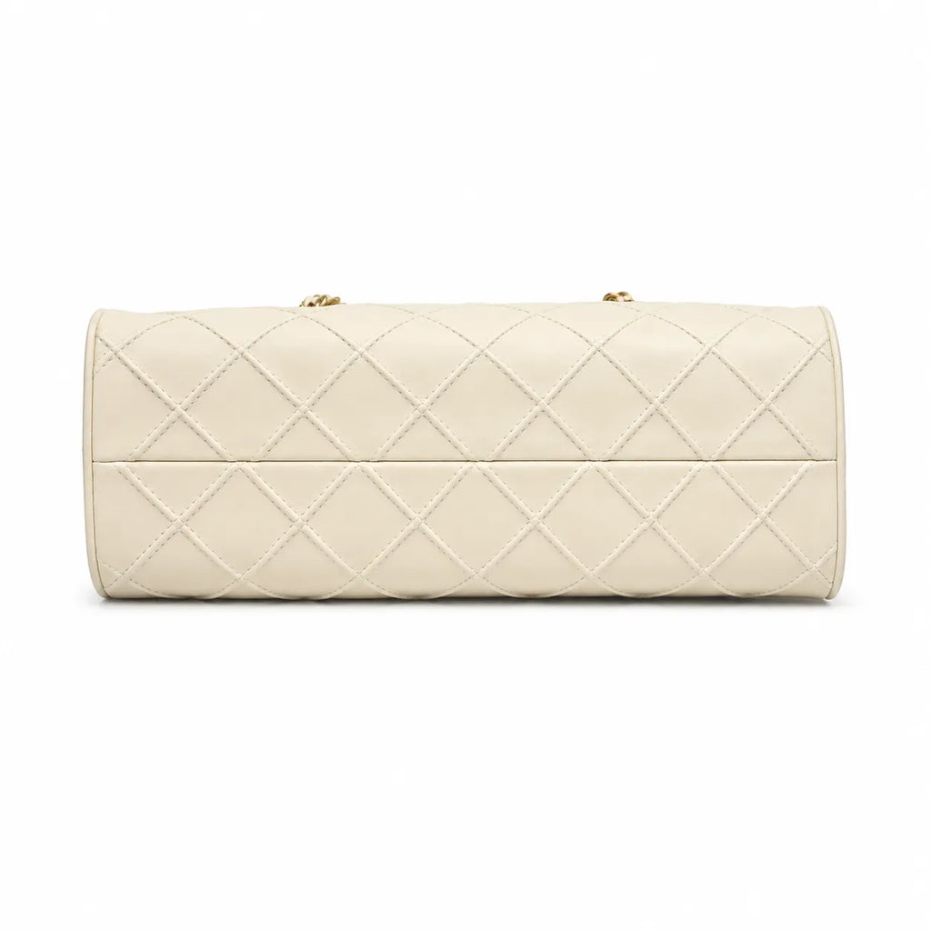 Tory Burch Fleming | Off-white quilted leather  iconic double-T logo  women's designer handbag
