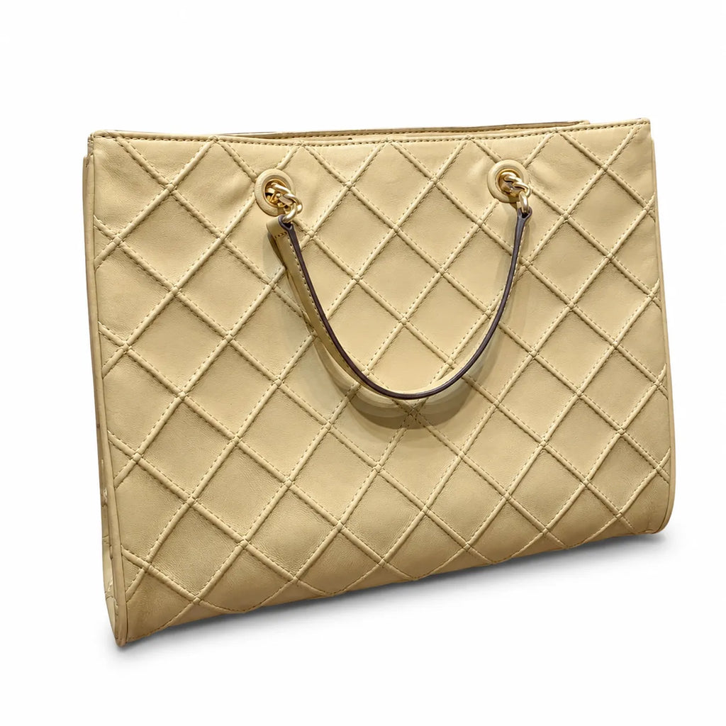 Tory Burch Fleming | Desert Dune Quilted Leather  Iconic Double T Logo  Women's Designer Handbag