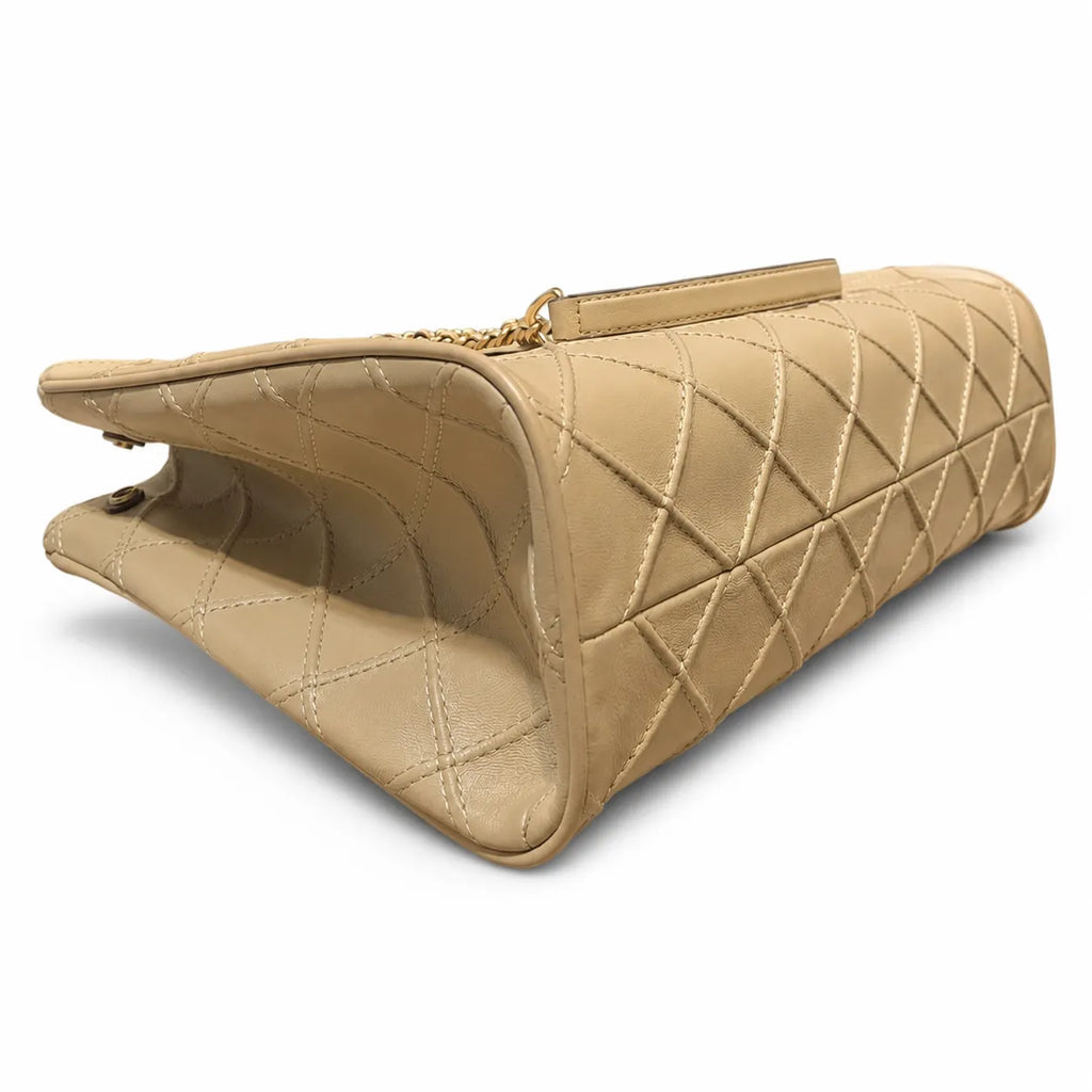 Tory Burch Fleming | Desert Dune Quilted Leather  Iconic Double T Logo  Women's Designer Handbag