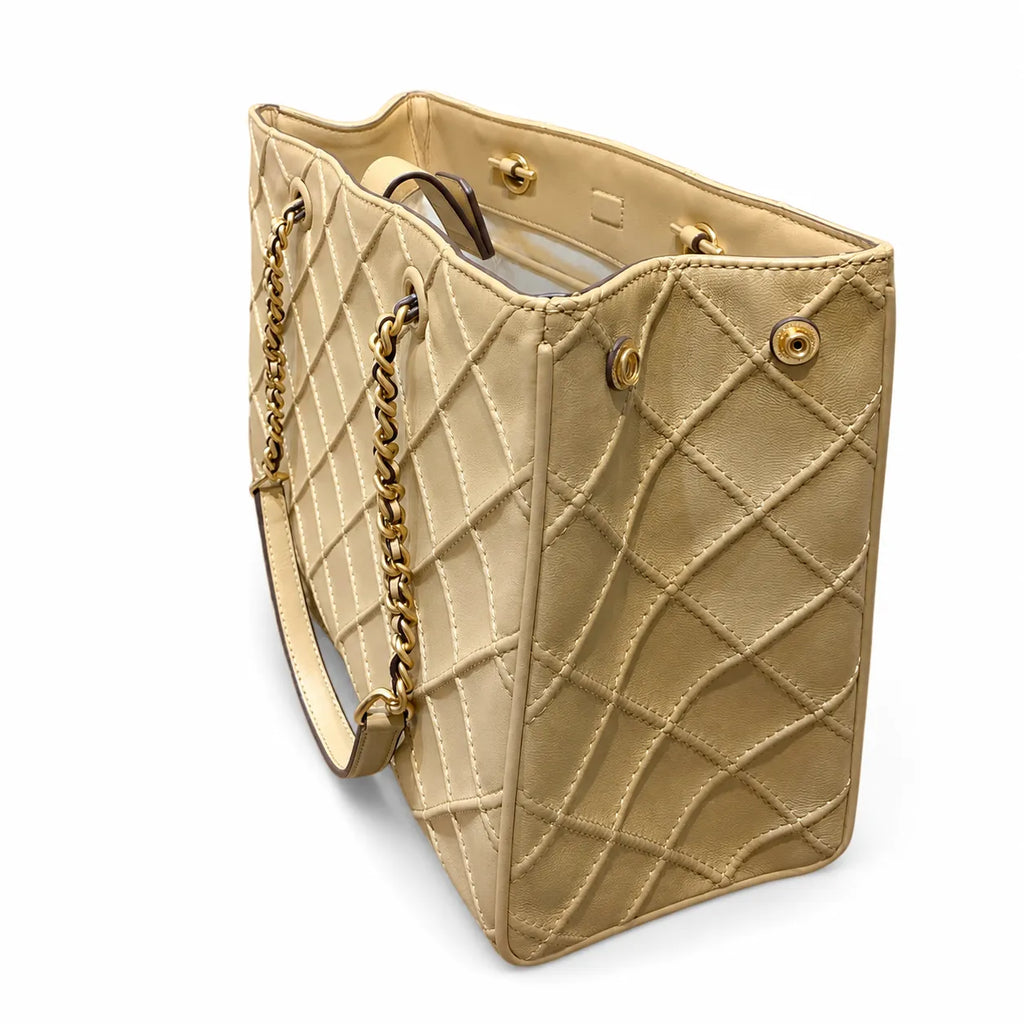 Tory Burch Fleming | Desert Dune Quilted Leather  Iconic Double T Logo  Women's Designer Handbag