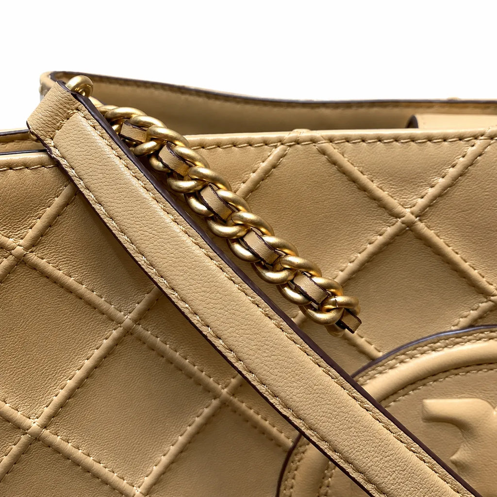 Tory Burch Fleming | Desert Dune Quilted Leather  Iconic Double T Logo  Women's Designer Handbag
