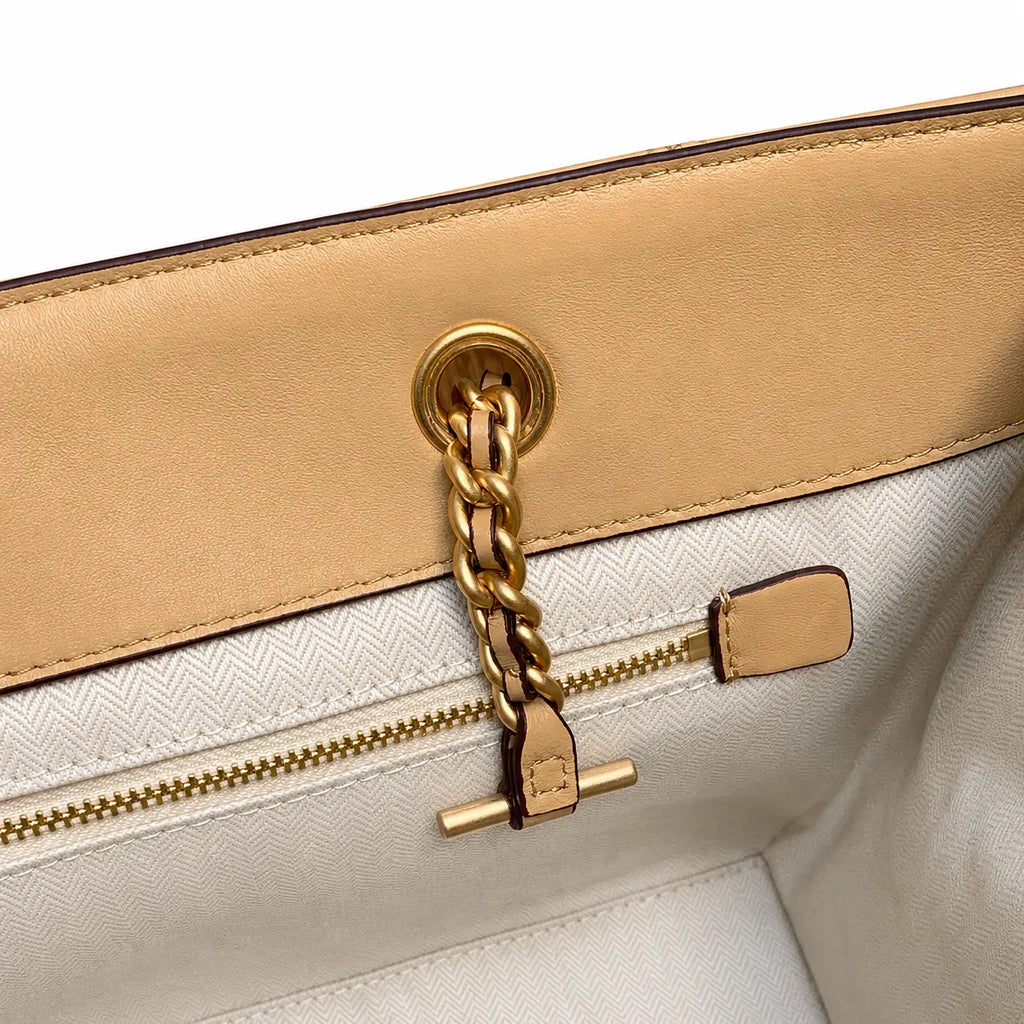 Tory Burch Fleming | Desert Dune Quilted Leather  Iconic Double T Logo  Women's Designer Handbag