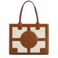 Tory Burch Ella | Beige canvas with brown leather trim  iconic double-T logo  women's designer handbag