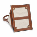 Tory Burch Ella | Beige canvas with brown leather trim  iconic double-T logo  women's designer handbag
