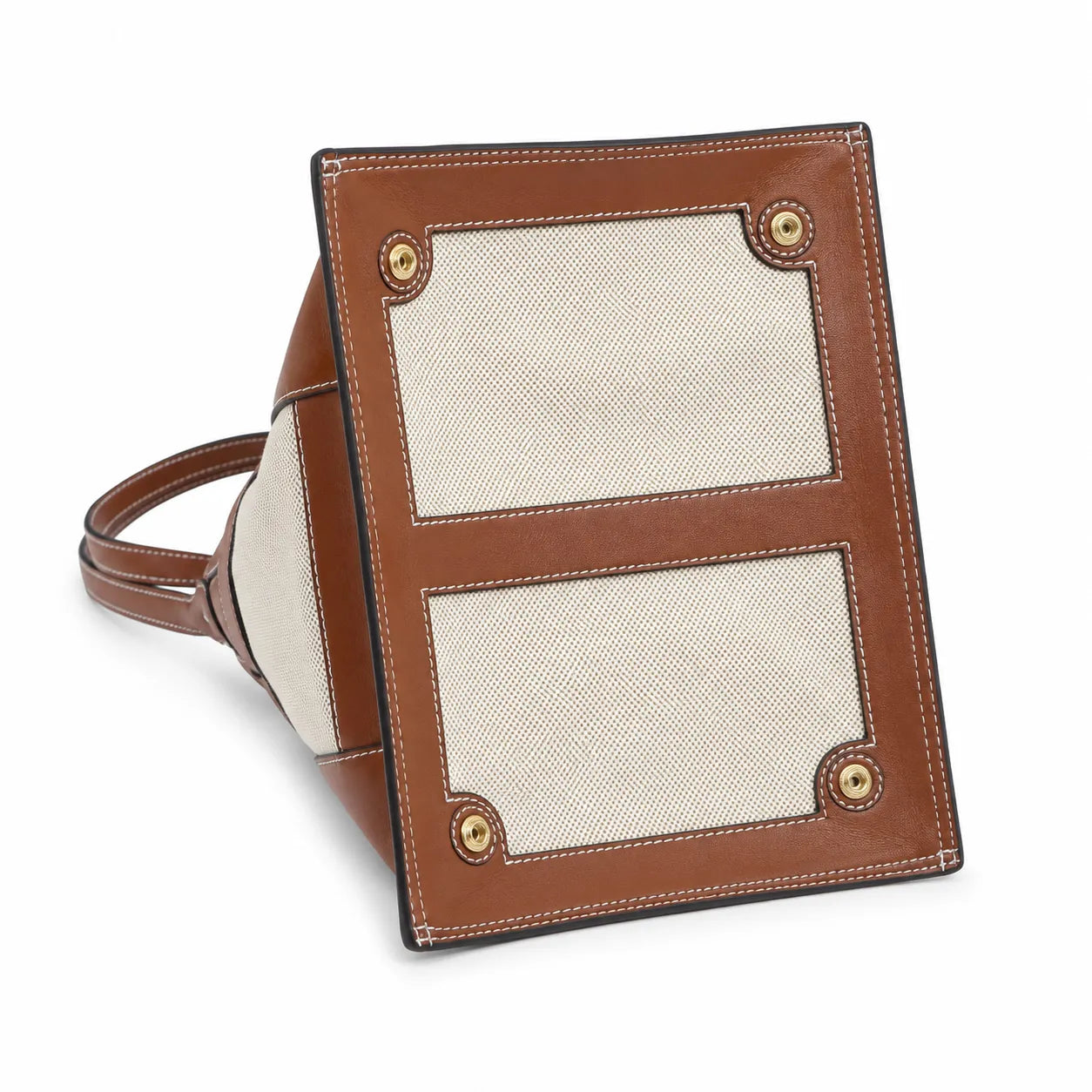 Tory Burch Ella | Beige canvas with brown leather trim  iconic double-T logo  women's designer handbag