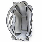 Tory Burch Romy | Light grey pebbled leather with signature logo buckle  adjustable shoulder strap  women's designer handbag