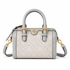 Tory Burch T Monogram | Cloud Grey Canvas with Crocodile Embossed Leather Trim, Iconic Double T Logo  Women's Designer Handbag