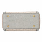Tory Burch T Monogram | Cloud Grey Canvas with Crocodile Embossed Leather Trim, Iconic Double T Logo  Women's Designer Handbag
