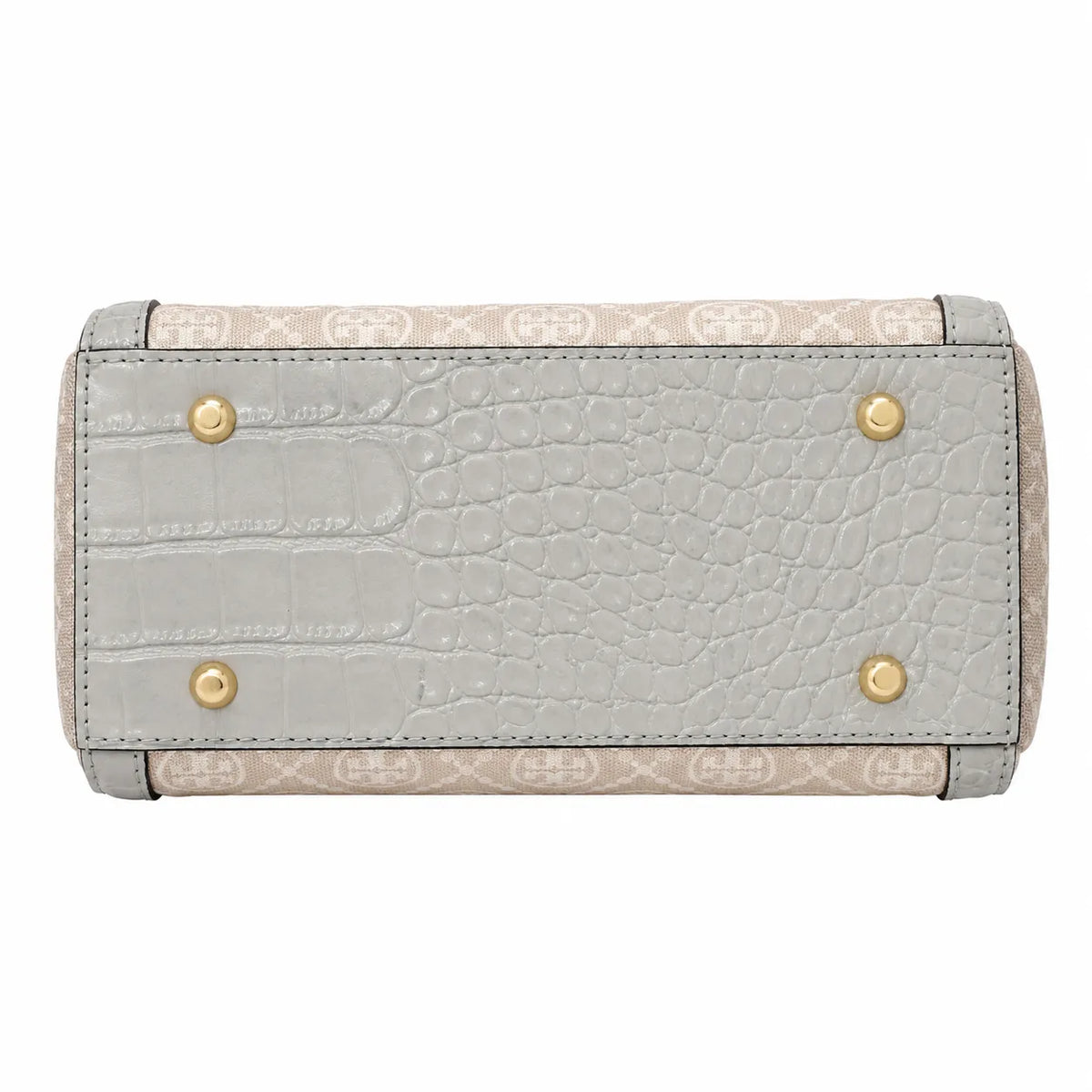 Tory Burch T Monogram | Cloud Grey Canvas with Crocodile Embossed Leather Trim, Iconic Double T Logo  Women's Designer Handbag