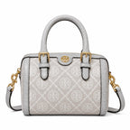 Tory Burch T Monogram | Cloud Grey Canvas with Crocodile Embossed Leather Trim, Iconic Double T Logo  Women's Designer Handbag
