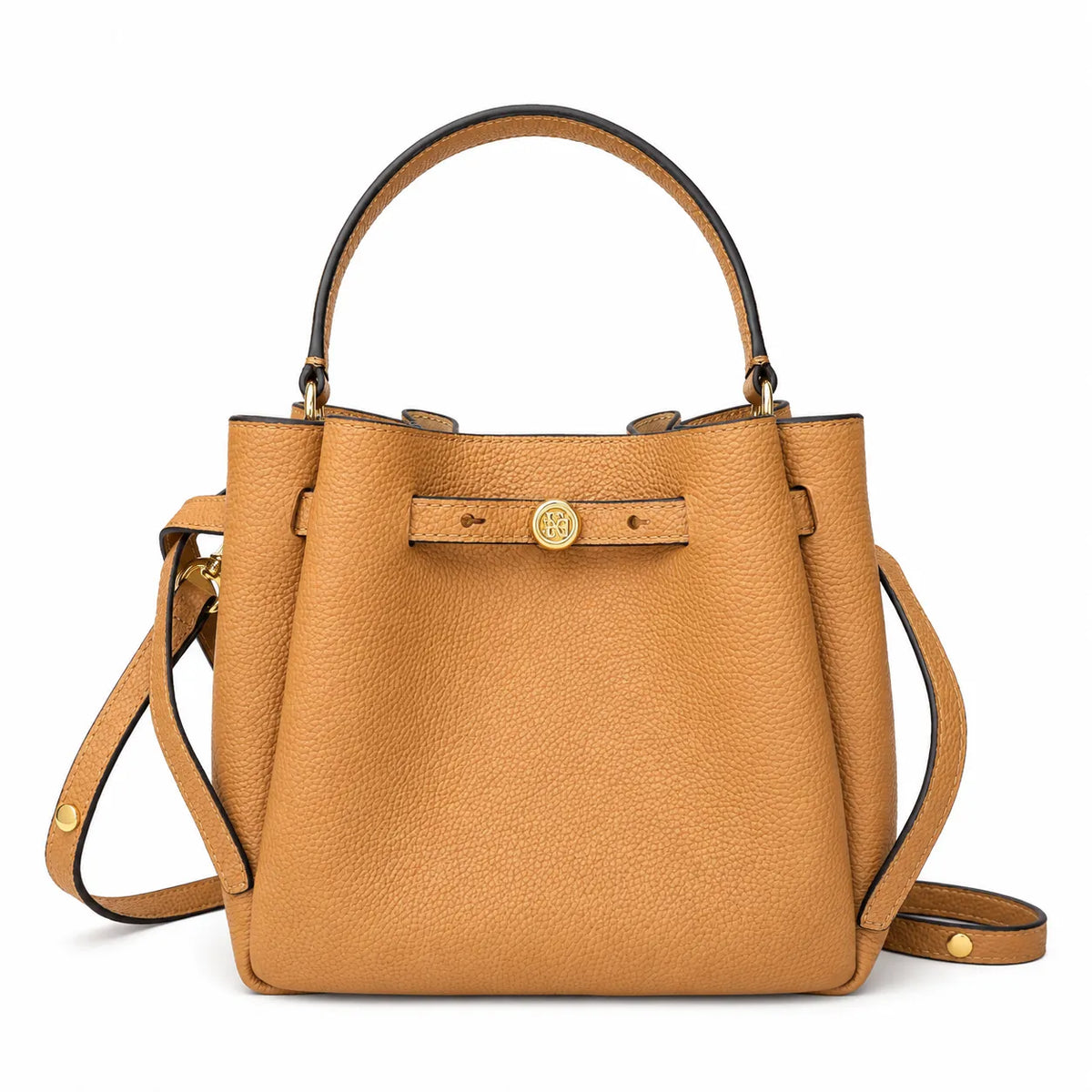 Tory Burch Romy | Tiramisu pebbled leather with adjustable shoulder strap and top handle women's designer handbag