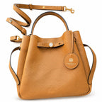 Tory Burch Romy | Tiramisu pebbled leather with adjustable shoulder strap and top handle women's designer handbag