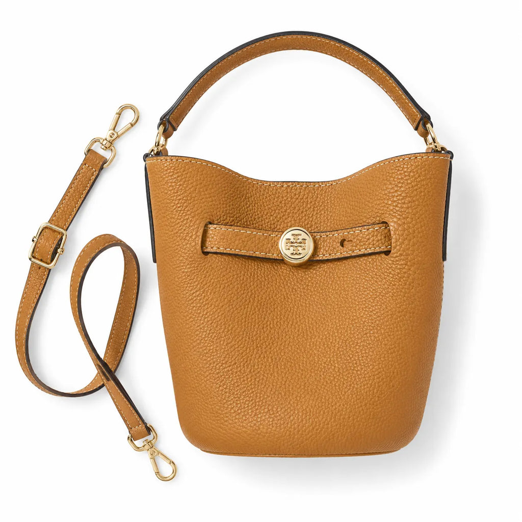 Tory Burch Romy | Tiramisu pebbled leather with adjustable shoulder strap and top handle women's designer handbag