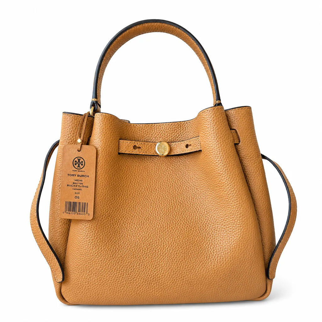Tory Burch Romy | Tiramisu pebbled leather with adjustable shoulder strap and top handle women's designer handbag